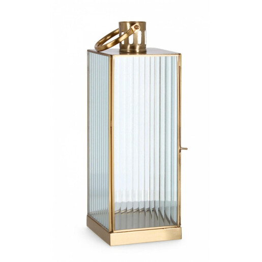Felinar sticla metal auriu Tehri 14x15x39 cm