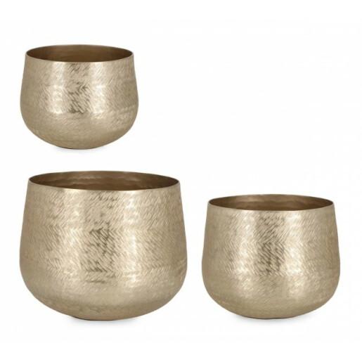 Set 3 vaze flori aluminiu auriu 18x14 cm; 21x16 cm; 25x19.5 cm
