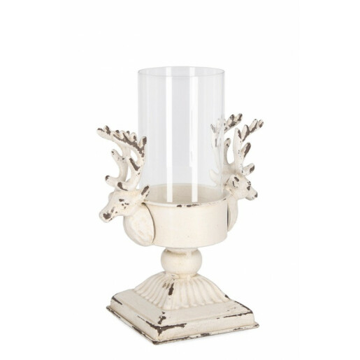 Set 2 suporturi lumanari metal alb vintage Selene 21.5x14x29 cm