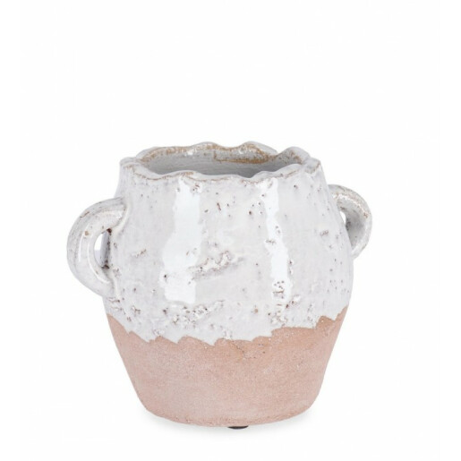 Vaza flori teracota alba maro Anfora 17.5x14x14 cm
