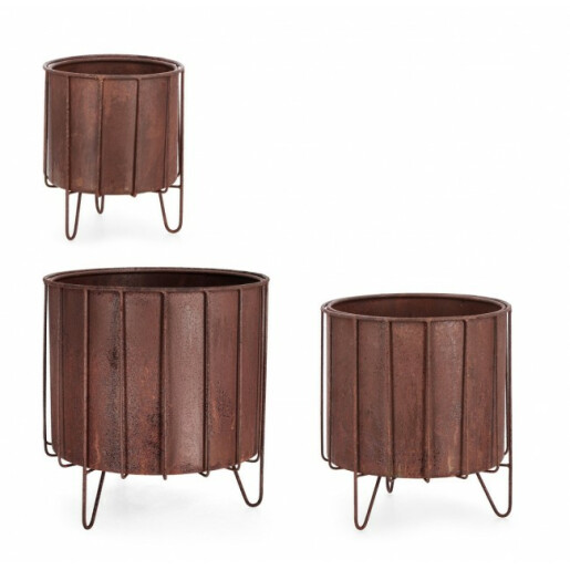 Set 3 suporturi flori metal maro vintage Hellin 17x21 cm, 23x27 cm, 29x31 cm