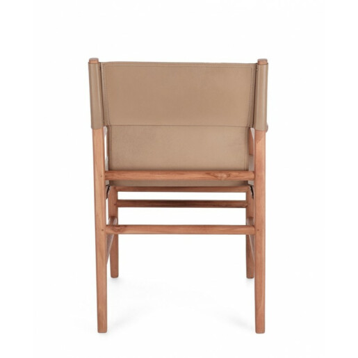 Scaun lemn maro piele naturala taupe Caroline 57x58x85 cm
