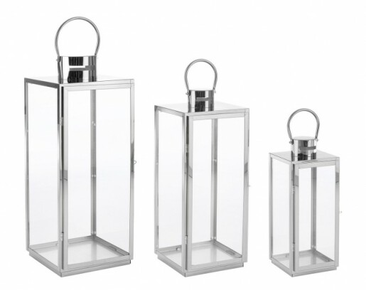 Set 3 felinare otel argintiu Alban 17x16x40.5 cm, 22x21x53.5 cm, 26x25x65 cm