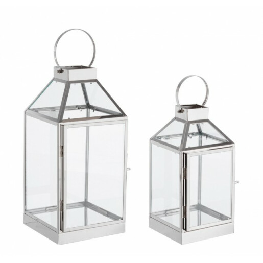 Set 2 felinare otel argntiu Conev 14x13x27 cm, 18x17x37 cm