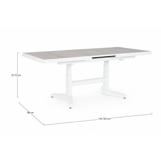 Masa extensibila aluminiu alb ceramica gri Bia 143/183x88x53/75 cm