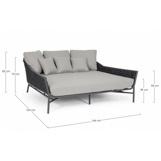 Pat de zi gri Everly 166x153x82 cm