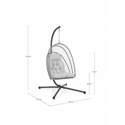 Fotoliu suspendabil cu suport gri Sospesa 125x103x194 cm