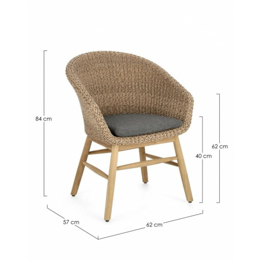 Set 2 scaune natur gri Abaca 62x57x84 cm