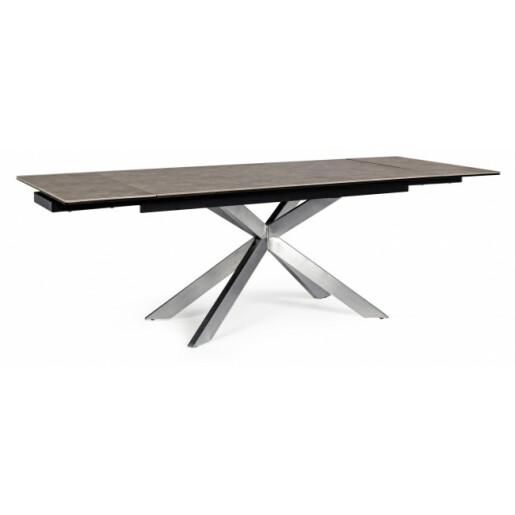Masa extensibila cu picioare din fier gri si blat ceramica maro Arzachel 160/240 cm x 90 cm x 76 h