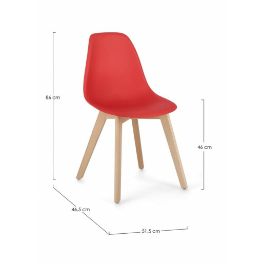 Set 4 scaune lemn natur plastic rosu System 51.5x46.5x86 cm