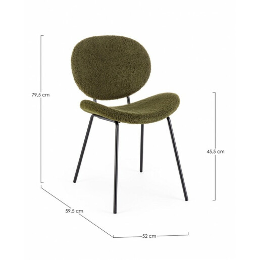 Set 2 scaune otel negru textil verde Maddie 52x59.5x79.5 cm