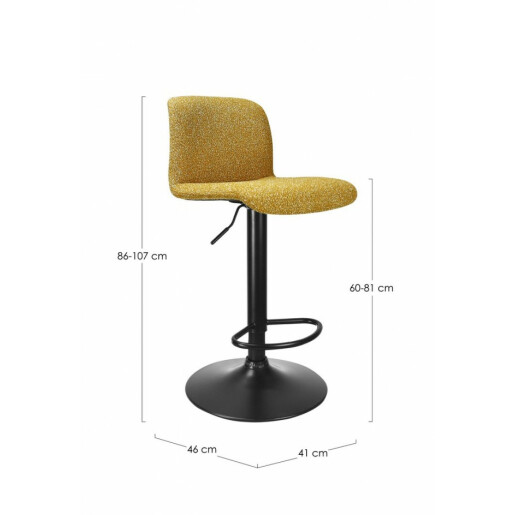 Set 2 scaune bar otel negru textil galben Rafael 41x46x86/107 cm