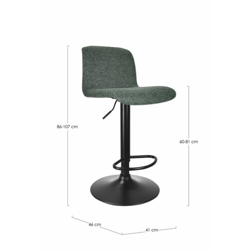 Set 2 scaune bar otel negru textil verde Rafael 41x46x86/107 cm