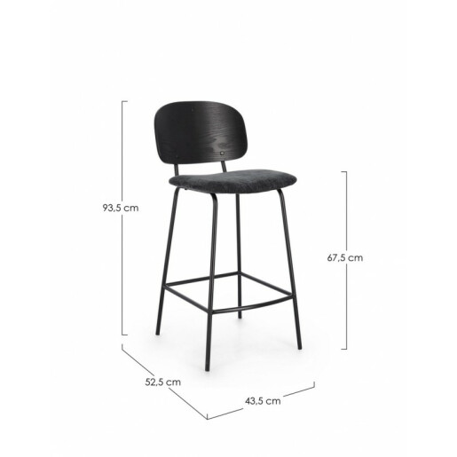 Set 2 scaune bar negru gri Sienna 43.5x52.5x93.5 cm