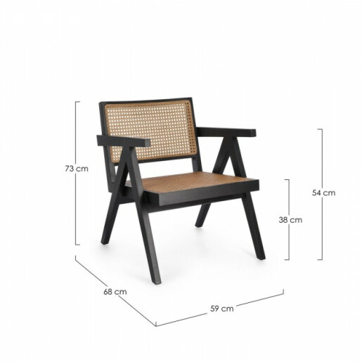 Fotoliu lemn negru rattan natur Galia 61x68.5x74 cm