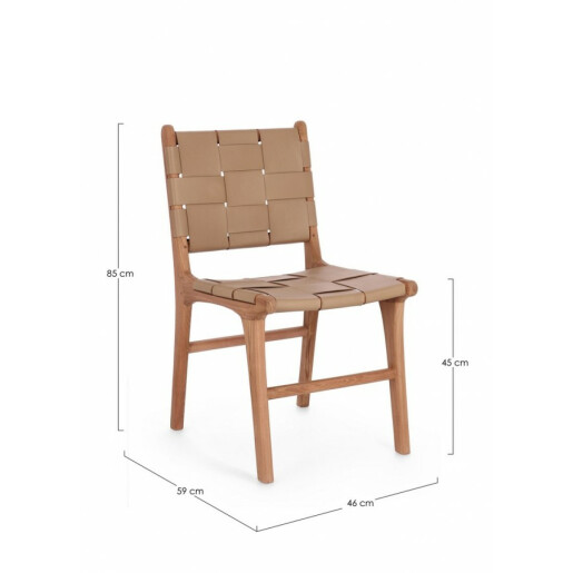 Set 2 scaune lemn maro piele naturala taupe Joanna 46x59x85 cm