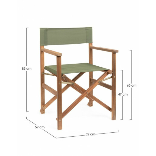 Set 6 scaune gradina lemn maro textil verde Noemi 52x59x83 cm
