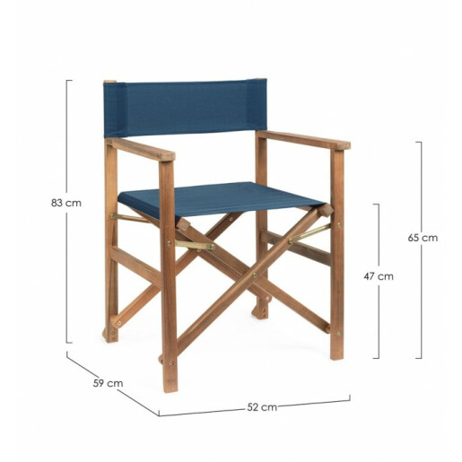 Set 6 scaune gradina lemn maro textil albastru Noemi 52x59x83 cm