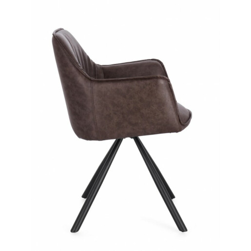 Set 2 scaune rotative piele maro otel negru Breval 59.5x61x84 cm
