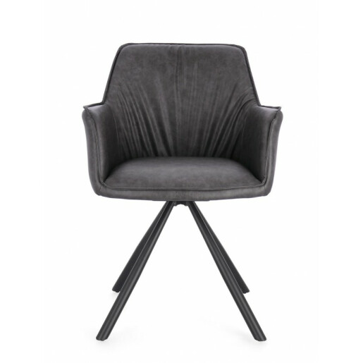 Set 2 scaune rotative piele gri otel negru Breval 59.5x61x84 cm