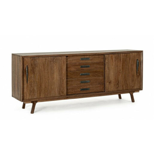 Comoda 2 usi 5 sertare lemn mango maro Sherman 200x40x85 cm