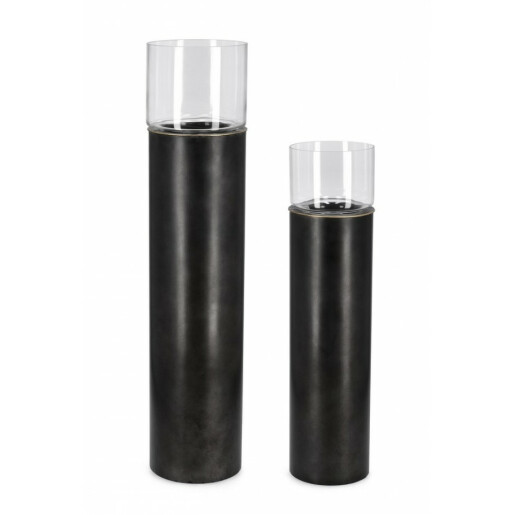 Set 2 suporturi lumanari metal negru Bimala 21.5x85 cm, 24.5x108 cm