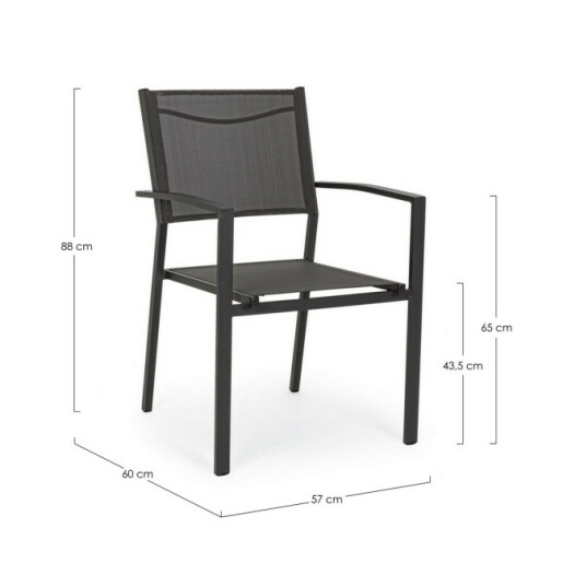 Set 6 scaune gradina aluminiu textilena gri antracit Hilde 57x60x88h