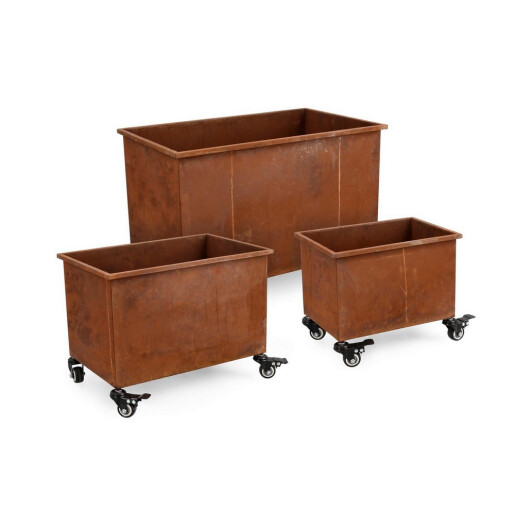 Set 3 suporturi ghivece flori otel maro Haik 32x22x27h; 42x27x32h; 52x32x37h