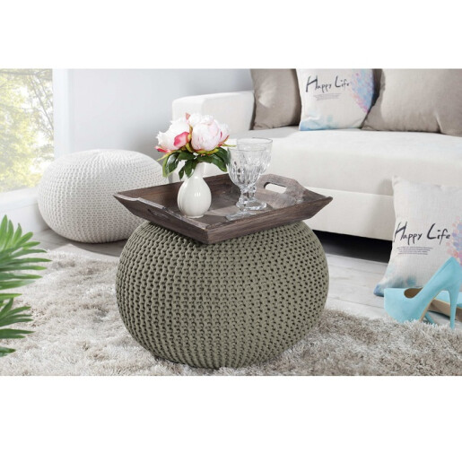 Puf impletit bumbac maro Gobi 50x50x35 cm