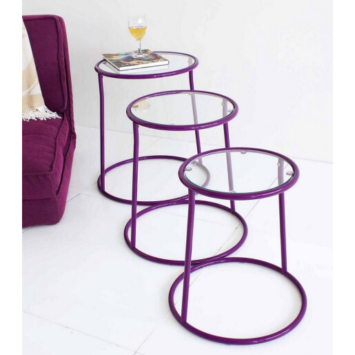 Set 3 masute cafea otel mov Magia Ø48,5x52h; ø44x48h; ø40x42,5h