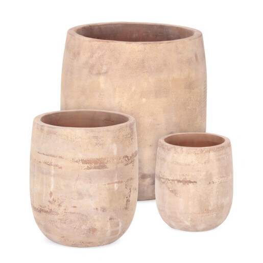 Set 3 ghivece flori teracota maro Minh Ø37x41h; ø29x31h; ø20x23h