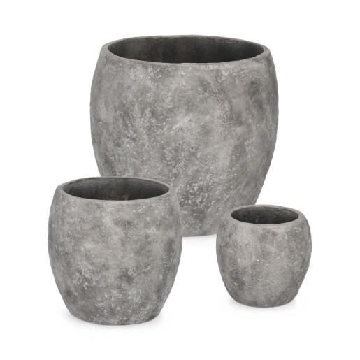 Set 3 ghivece flori fibra sticla gri Meili Ø22,5x21h; ø32x30,5h; ø43,5x41h
