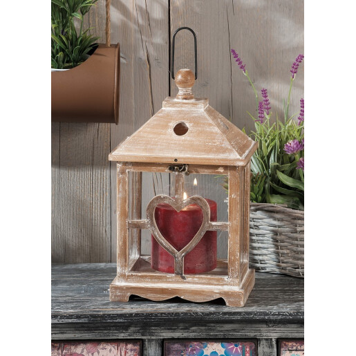 Felinar lemn metal maro patinat 20 x 14 x 34 cm