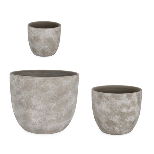 Set 3 ghivece flori teracota gri Hector Ø20x17,5h; ø30x25h; ø40x32,5h