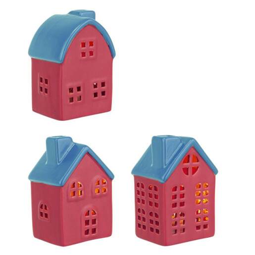 Set 3 Casute decorative portelan rosu albastru cu led 6,2x5,2x9,2h