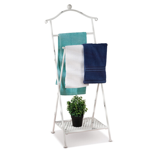 Suport prosoape fier alb vintage 46 x 34,5 x 98 cm
