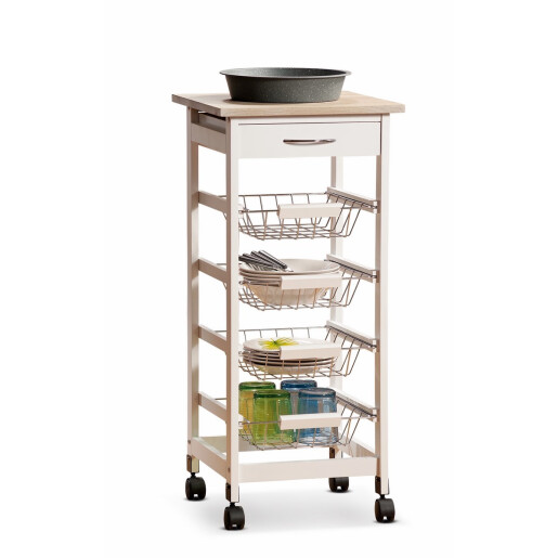 Carucior servire mdf alb maro 37 x 37 x 82 h