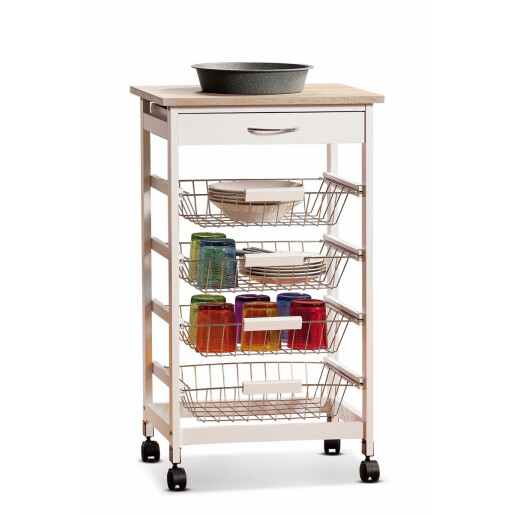 Carucior servire mdf alb maro 47 x 37 x 82 h