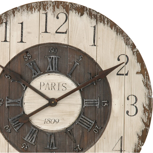 Ceas perete lemn bej maro Paris 80x5 cm