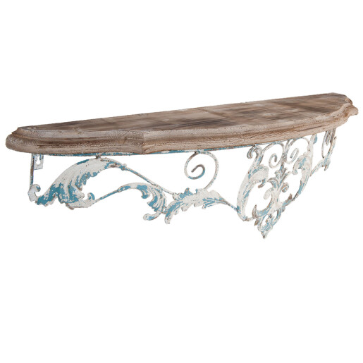 Etajera lemn maro fier alb albastru 100x23x29 cm