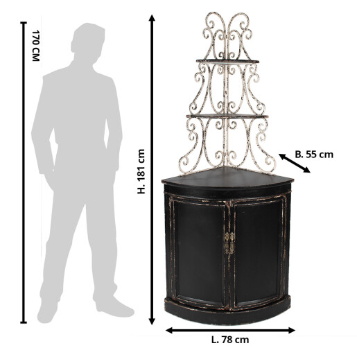 Comoda lemn negru fier alb antichizat 78x55x181 cm