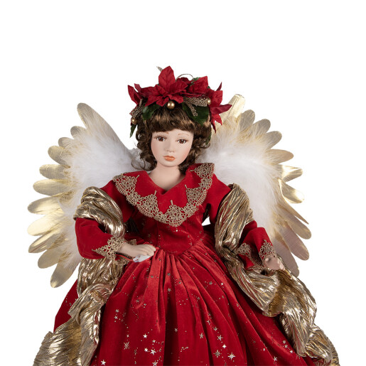 Figurina Inger textil rosu auriu 50x30x65 cm