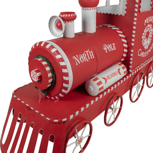 Tren decor Craciun metal rosu alb 310x65x136 cm