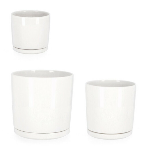 Set 3 ghivece flori gresie alba Eliza Ø11x10,5h; 14,5x14,5h; 17,5x17,5h