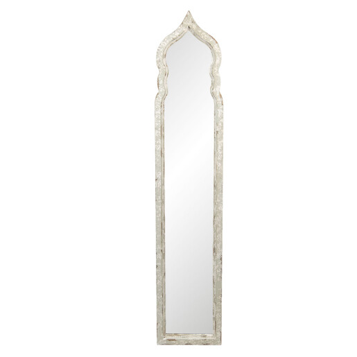 Oglinda perete lemn alb antichizat 30x4x150 cm