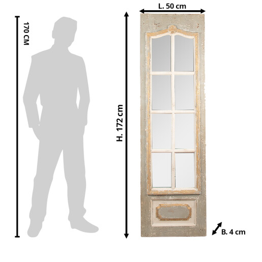 Oglinda perete lemn gri bej antichizat 50x4x172 cm