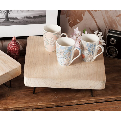 Platou servire lemn natur cu picioare metal 35 x 35 x 12,5 cm