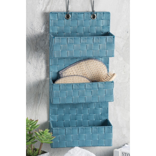 Etajera depozitare tesatura albastra 25 x 11 x 54 cm