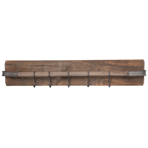 Cuier de perete din lemn maro cu 5 agatatori din fier 81 cm x 14 cm x 15 h 