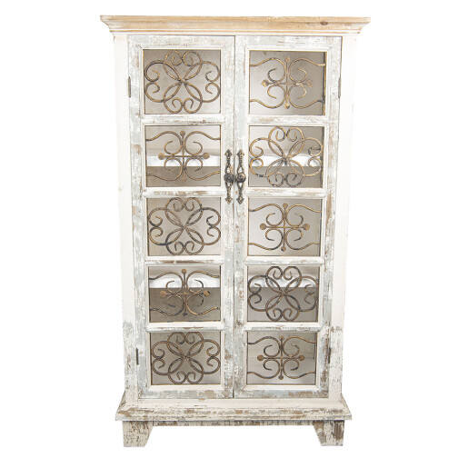 Vitrina lemn alb vintage natur 74x37x131 cm